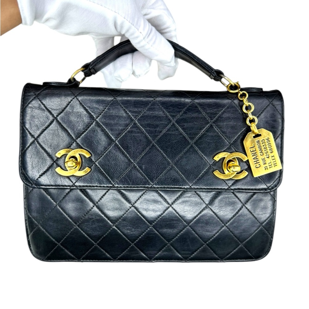 CHANEL LAMBSKIN DOUBLE CC TURN LOCK CAMBON CHARM BRIEFCASE BAG Extremely Rare